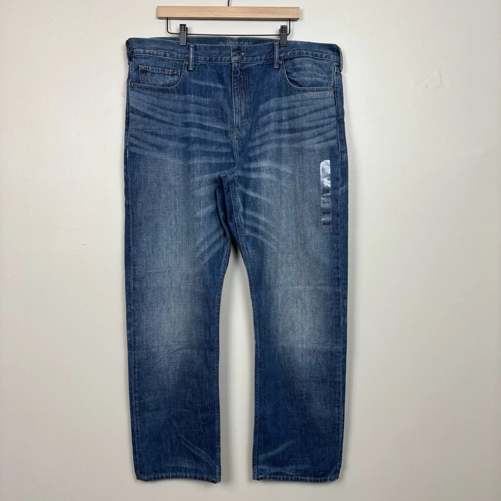Banana Republic Jeans Mens 42x34 Blue Slim Fit Whiskered 5 Pocket Denim